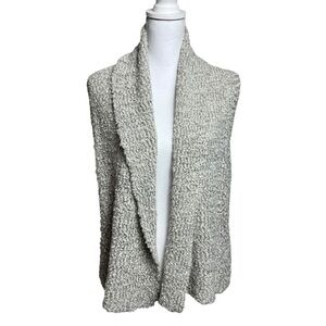 Ann Taylor LOFT Vest Women's XXS Nubby Knit Zipper Pockets Open Front Gray White